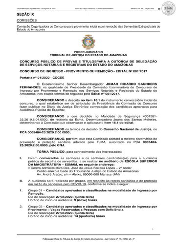 Portaria 01/2020 - COCSE (Convocação Audiência de Escolha)