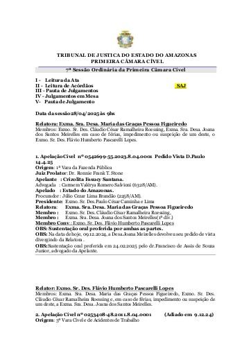 PAUTA DE JULGAMENTO DA 1ª.C.CÍVEL DE 28.04.2025 - SAJ.